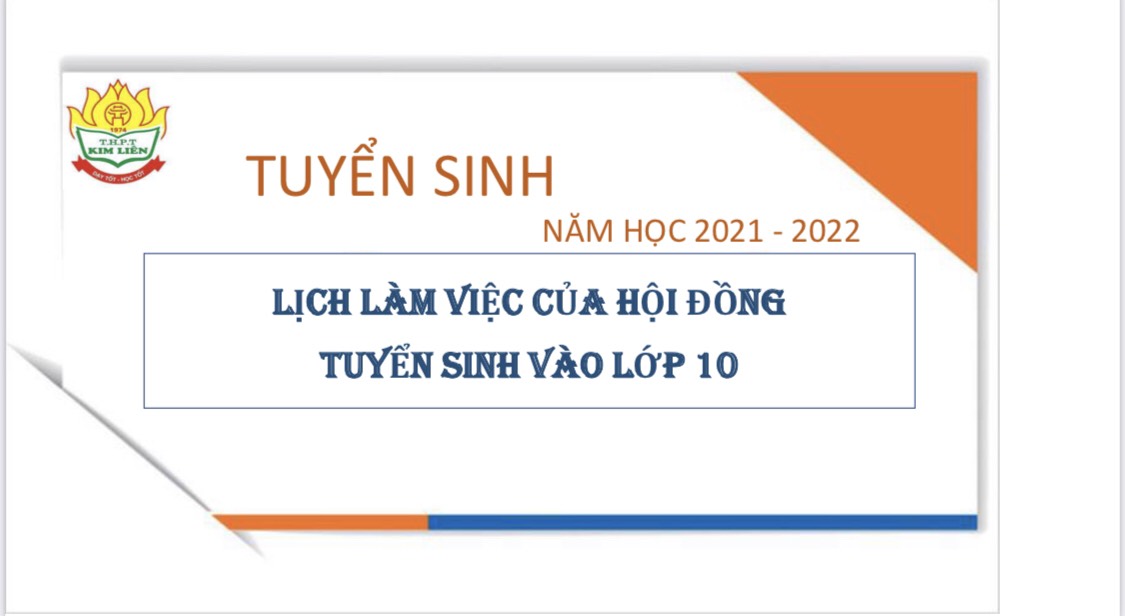 Lịch làm việc của Hội đồng tuyển sinh vào lớp 10 năm học 2021 - 2022