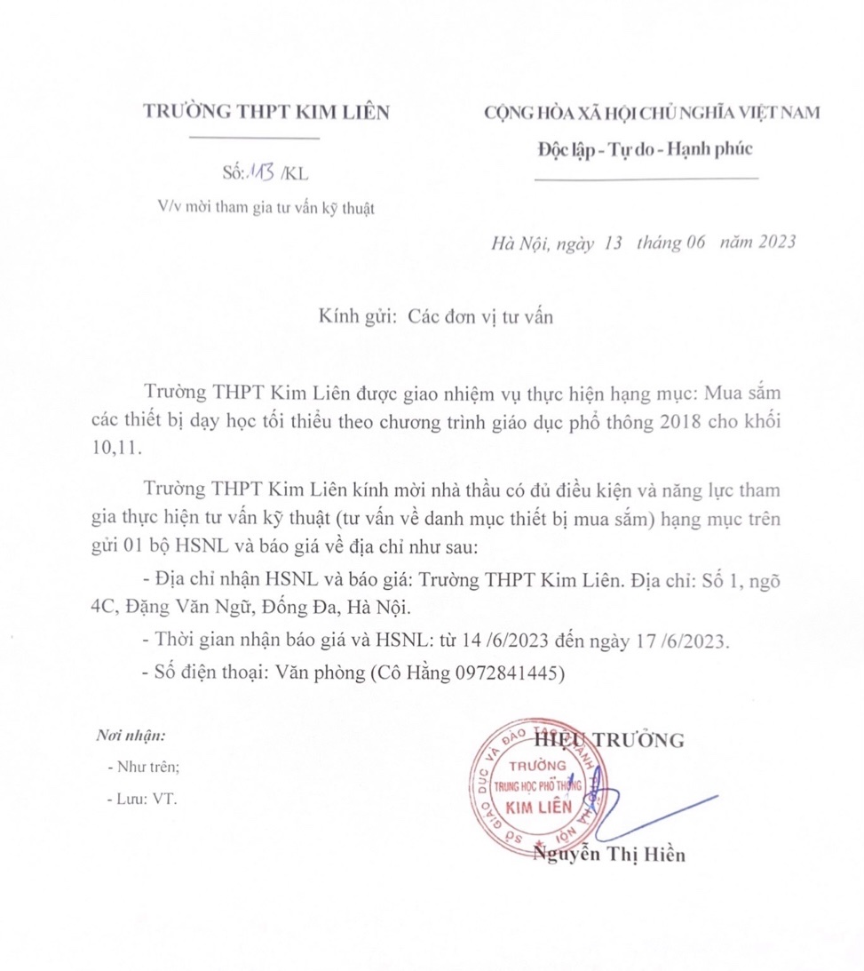 Thông báo mời tham gia tư vấn kỹ thuật (tư vấn về danh mục thiết bị mua sắm)