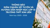 Thông báo điểm chuẩn xét tuyển và hướng dẫn nhập học lớp 10 Trường THPT Kim Liên Năm học 2025-2026
