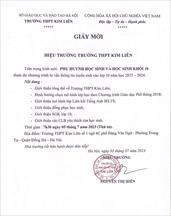 Giấy mời phụ huynh và học sinh khối 10 năm học 2023-2024 tham dự chương trình tư vấn thông tin tuyển sinh